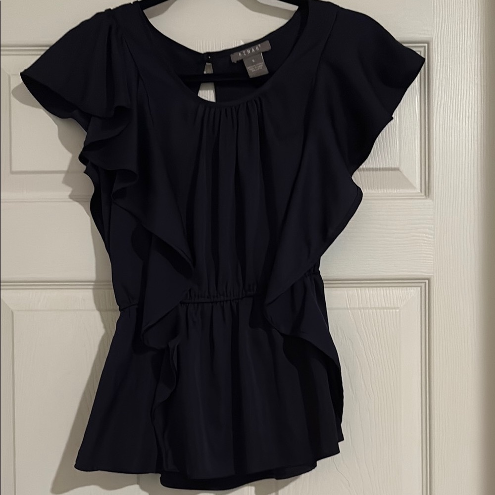 Kenar aubergine flutter sleeve peplum blouse
